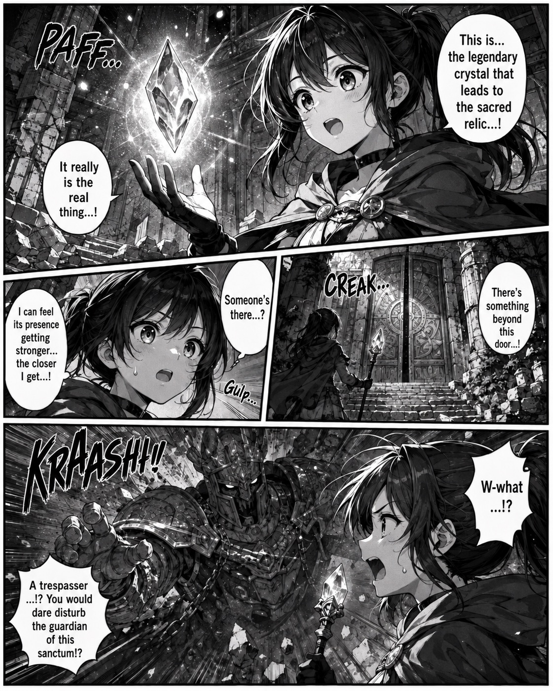Comic page with dialogue translated into English