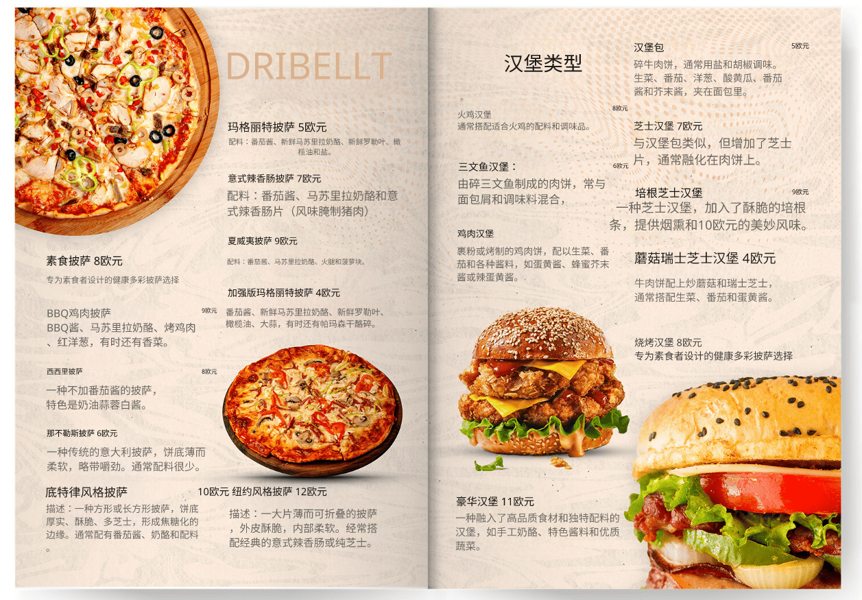 Restaurant menu translated into Chinese