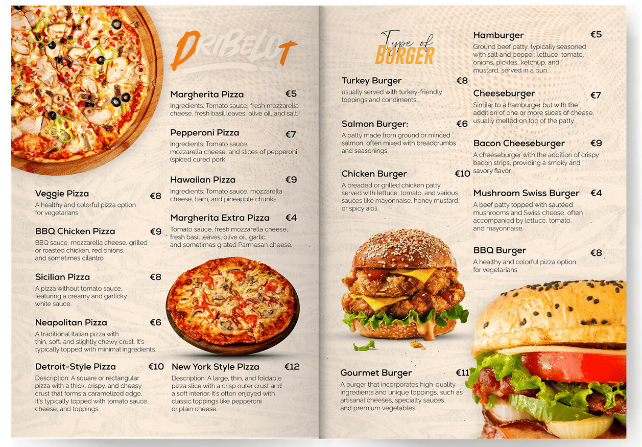 Original restaurant menu before translation